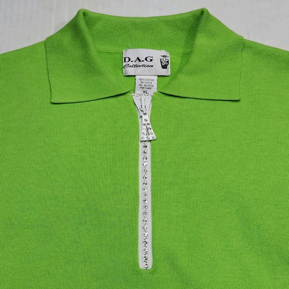 Unique Rare Made In Russia Womens Green Crystal Zip Polo XL Y2K 90s 70's - Picture 2 of 9